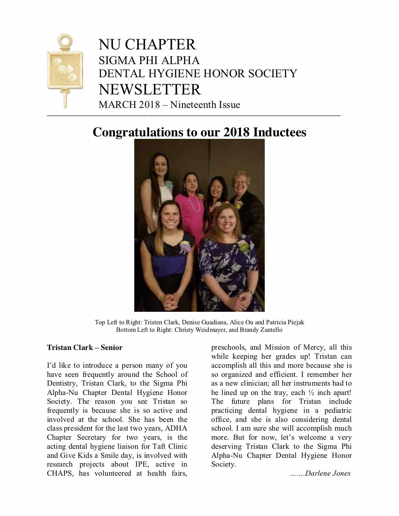 sigma phi alpha 2018 newsletter thumbnail