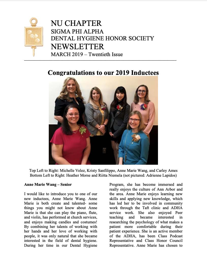 sigma phi alpha 2019 newsletter thumbnail