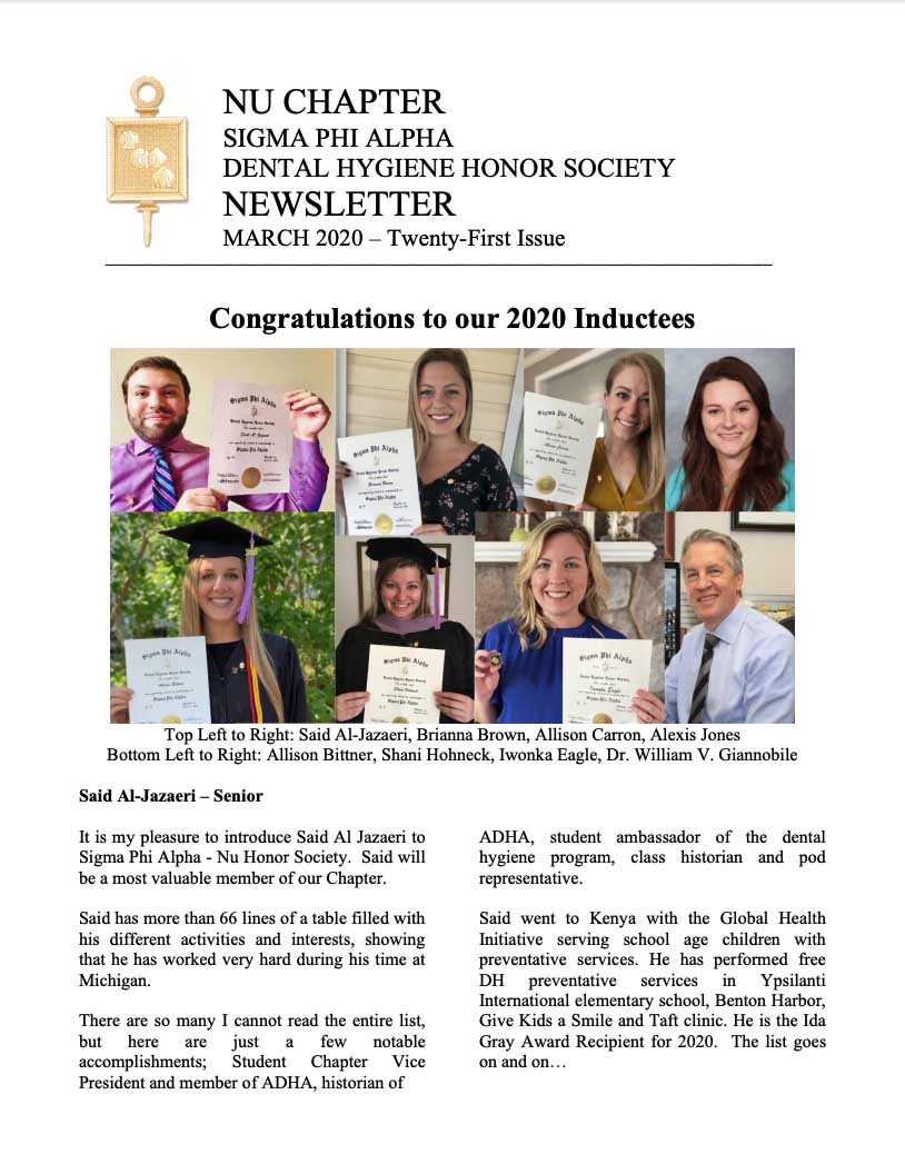 sigma phi alpha 2020 newsletter thumbnail